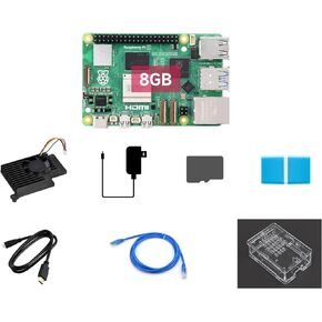 Waveshare Starter Kit, Compatible with Raspberry Pi 5, Bundle with Raspberry Pi 5 8GB, 64GB TF Card, Cooler, Case, Cable and so on (8 Items)
