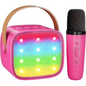 Mini Karaoke Machine for Kids, Kids Music Player Toys for Girls and Boys, Portable Bluetooth Speaker with Wireless Microphone for Kids Toddler Home Party Birthday Gifts for Girl(Rose Red)