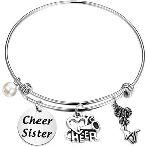 LQRI Cheer Bracelet Cheer Girl Gift Cheer Sister Expandable Wire Bangle Love To Cheer Charm Jewelry Cheerleading Gift Cheer Team Gift