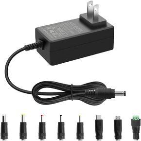 18V 1A 18W DC Power Supply Adapter AC/DC Charger AC 100V-240V to DC 18 Volt 1000mA 500mA 100mA Replacement Power Cord for Camera,Desk Lamp,BT Speaker,Router,TV Box USB Type C with 8TIPS 6.56FT