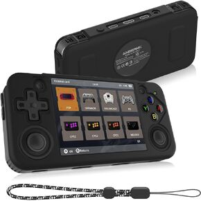 متوافق مع وحدة التحكم في الألعاب المحمولة RG35XX H Retro، حافظة واقية من السيليكون الناعم لجهاز RG35XX H مع حبل - أسود