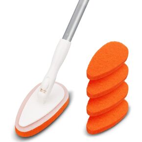 Qaestfy Shower Bathtub Tub Tile Scrubber Cleaning Brush with 51'' Handle, 5 Non-Scratch Scouring Pads, Adjustable Long Handled Scrub Brush for Cleaning Shower Bathroom Vessel sinks Wall Floor