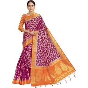 الساري الهندي للنساء من حرير باناراسي الخام || هدية الساري الهندي المنسوج لديوالي العرقي مع بلوزة غير مخيطة in Kuwait