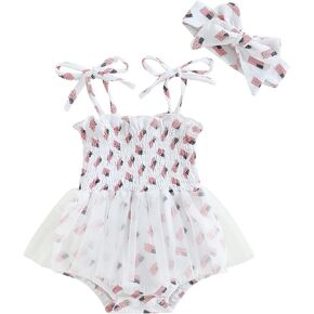 BeQeuewll 4th of July Newborn Baby Girl Outfit Amerian Flag Boho Romper Onesie 3 6 12 18 Months Girl Summer Patriotic Clothes