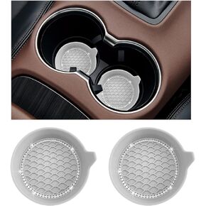 Ziciner 2 PCS Car Cup Coaster Holders, 3.15 Inch Silicone Anti-Slip Auto Insert Coaster, Crystal Rhinestone Car Drink Cup Mat, Universal Durable Auto Interior Accessories (Black, 2Pack)