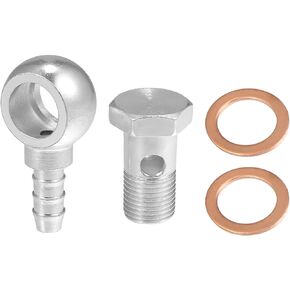 ACROPIX 16mm ID 10mm OD M16x1.5 Banjo Bolt Hose Barb Fittings Universal Banjo Fitting Fuel Line with Screw Washer for Motorcycle Silver Tone - Pack of 4