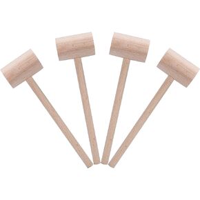 Wood Crab Mallets Seafood Shellfish Lobster Cracker Hardwood Natural Hammers, Set of 4