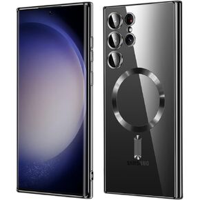 For Samsung Galaxy S23 Ultra Case（only）, Covers for s23u .Magnetic Metallic Glossy Slim Clear Luxury Soft Shockproof funda capa para for Galaxy S23 Ultra 6.8 inch .Compatible with MagSafe(Black)