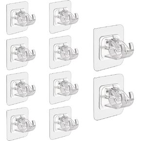 10PCS No Drill Curtain Rod Brackets, Nail-Free Self-Adhesive Curtain Rod Hooks, Multi-Purpose Adjustable Curtain Rod Hooks for Home, Kitchen, Bathroom(Transparent)