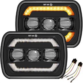 Sinoparcel Upgraded 5x7 7x6 Inch LED Sealed Beam Headlights with DRL/Turn Signal,500% Brighter H6054 6054 High Low Beam Halogen Replacement for YJ/Cherokee XJ/Savana Truck,Pack of 2
