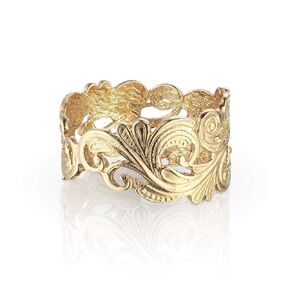 Women Vintage Style Anniversary Ring, 22k Gold Plated Silver Lace Bridal Band, Alternative Wedding Ring for Her, Size 7.5