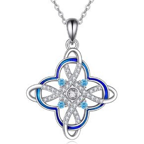 Witch Knot Necklace for Women Sterling Silver Celtic Knot Four Leaf Clover Pendant Necklace Irish Jewelry Mother’s Day Gifts for Girl Mom Wife Girlfriend