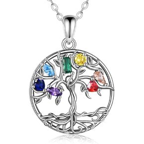 ONEFINITY 7 Chakra Necklace Sterling Silver Tree of Life Necklace Yoga Chakra Pendant Jewelry Gifts for Women Girls