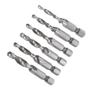 Combination Drill Tap Bit, 6-32 8-32 10-3210-24 12-24 1/4-20 Thread Size 1/4" Shank, High Speed Steel Tools - (Applications: for Aluminum Stainless Steel Plastic), 6-Pieces