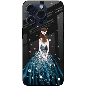 Modern Queen of Fashion Print i Phone 15 Pro Glass Case Shock Proof Scratch Resistant Anti-Slip Slim Fit Mobile Cover (Black) Unique Design Cover for Grils