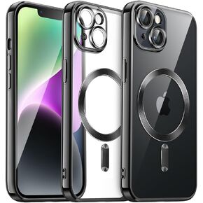 JETech Soft Clear Case for iPhone 14 6.1-Inch, Camera Lens Full Protection, Compatible with MagSafe Wireless Charging, Shockproof Electroplated TPU Phone Cover (Black)