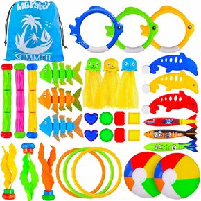 MGparty 35 Pcs Diving Pool Toys for Kids Summer Water Pool Games Swimming Toys with Storage Bag for Boys Girls Toddlers Ages 3-12
