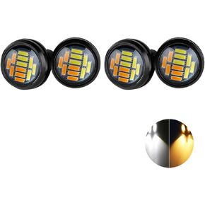Eagle Eye LED Lights, Amber+White Ultra Thin 23mm 12SMD Daytime Running Lights Reverse Turn Signal Light Tail Backup Lights Marker Lights for Car Motorcycle Truck Boat (Black Shell,10PCS)