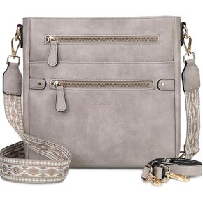 VASCHY Crossbody Bag Purse for Women, Fashion Vegan Leather Medium Multi-pocket Cross Body Messenger Bag Handbag Guitar Strap
