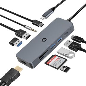 USB C Hub Adapter - 10 in 1 Multiport Adapter with 4K HDMI, USB C Dock for Type C Laptop and Tablet, Dongle (PD Charging Port,USB 3.0 5Gbps,SD/TF Card Reader)