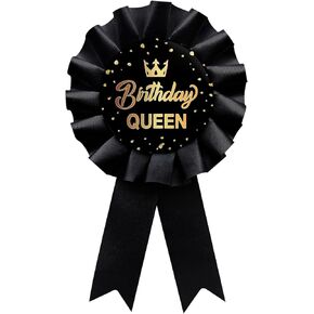 Black Birthday Queen Tinplate Badge Pin, Happy Birthday Award Ribbon Rosette Button Pin Girl or Women Party Decorations Sign