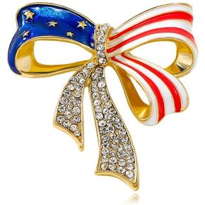 Rhinestone American Flag Medal Pin, Patriotic Bow Enamel Flag Pins, Vintage Large Brooch Costume Jewelry Accessories in Kuwait