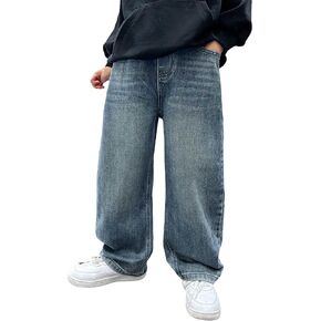 Verdusa Boy's Casual Straight Leg Jeans Loose Denim Pants with Pockets