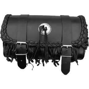 Genuine Leather Motorcycle Windshield Concho Tool Gear Bag w/Fringe Trim