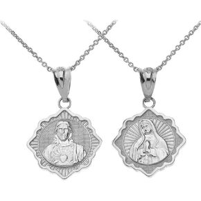 Claddagh Gold Catholic Charm Sterling Silver Immaculate Heart of Mary/Sacred Heart of Jesus Reversible Pendant Necklace