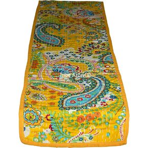 Table Runner Cotton 12" x 48" Floral Tapestry Boho Bohemian Colorful Coffee Table Placemats Farm House Persian Hippie Decoration Reception Party Wedding Decor (Kantha Floral Beige)
