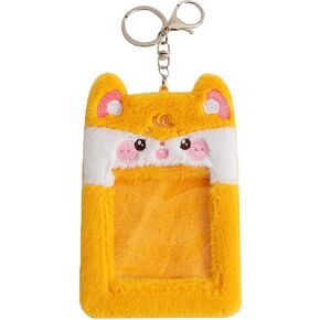 Postcards Sleeve Plush Photocard Holder with Keychain Animal Shape Card Case Credit ID Bank Card Covers Bus Card Protector Photo Sleeve for (Green Frog) Badge Holder