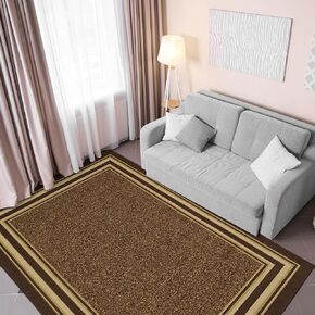 Ottomanson Ottohome Collection Non-Slip Rubberback Bordered Design 3x5 Indoor Area Rug, 3'3" x 5', Brown