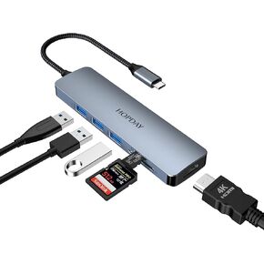 6 in 1 USB C Hub, USB C Adapter Dual Monitor with 4K HDMI, 5 Gbps USB A, SD/TF Card Readers, Multiport Hub, USB C Dock, Dongle for Type C Laptop and Tablet
