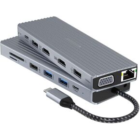 USB C Hub Multiport Adapter, TOTU USB C Docking Station, 14 in 1 USB C Adapter with 2 * 4K HDMI, VGA, USB A 3.1, USB C 3.1, 4*USB A 2.0, Gigabit Ethernet, SD&TF, 100W PD, 3.5MM Jack