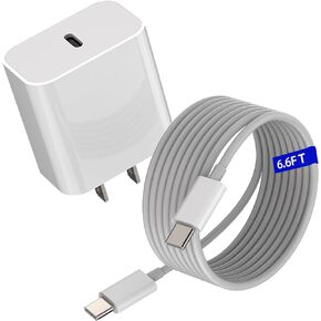 20W iPhone 15 Pro Max Plus 20W USB C Charger Block for iPad 10 th Generation Air 4/5、Mini6、Pro 12.9 Type C Wall Fast Charging 6.6 FT Long Cable USB-C Cell Phone Power Cord USBC Charge Pack Adapter