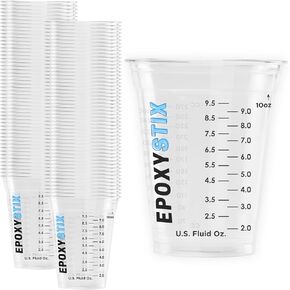 [100 Pack] NEW SIZE 12oz Graduated Mixing Cups - Durable PET, Clear Measurement Markings in oz, mL and cups - For Resin, Paint, Mixing and Crafts