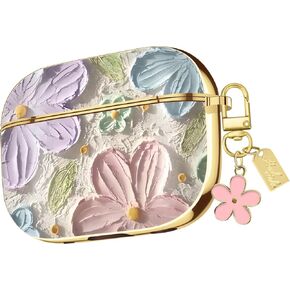 Compatible with AirPods 2nd/1st Generation Case,Flower Airpods 2 Gen Cover Protective Skin Girl Women with Floral Keychain
