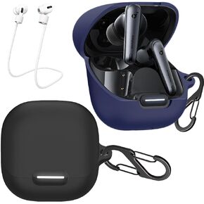 easyBee [2 Pack] Case Compatible with Soundcore Liberty 4 NC Charging Cover, with 2 Keychain and 2 Anti-Lost Strap, Soft Liquid Silicone Ultra Thin Shockproof Protective Kit - Black Blue
