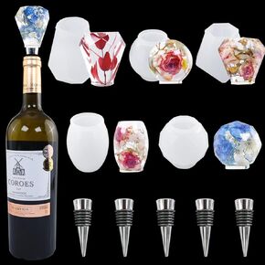 Voyyphixa 3 Pcs Resin Wine Stopper Molds with 4 Stopper, Wine Bottle Stopper Silicone Molds for Epoxy Casting, Geometric Sphere Crystal Cluster Diamond Molds