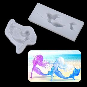iSuperb 2 pieces Mermaid Shaped Moulds Resin Moulds Silicone Mould Jewelry Making Moulds Epoxy Resin Casting Molds for Resin Pendant Earrings Keychain DIY Crafts Gitfs
