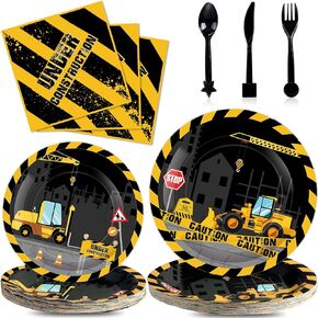 Funrous 150 Pcs Construction Birthday Party Supplies Construction Plates and Napkins Tablecloth Sets Truck Theme Birthday Decorations for Boys Kids Birthday Tractor Dump Decorations, Serves 24 Guests in Saudi Arabia