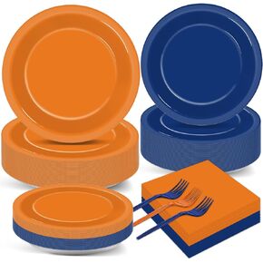 200 Pcs Orange and Blue Birthday Party Decorations Dart War Party Supplies Orange Blue Paper Plates and Napkins Tableware Set for Birthday Baby Shower Party Decorations Favors for 50 Guests
