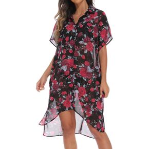 GUANYY Womens Casual Short Sleeve Side Split Button Down Swimsuit Cover Ups