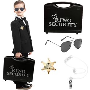4PCS Wedding Ring Bearer Security Set Wedding Gifts Outfit Stuff Security Badge Ring Bearer Box Flower Girl Groomsmen Proposal Gifts for Little Boys