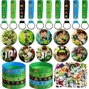 80pcs Ben Birthday Party Supplies, Ben Party Supplies Favors Set Includes 10 Key Chain, 10 Bracelets, 10 Badges, 50 Stickers for Ben Birthday Party Supplies