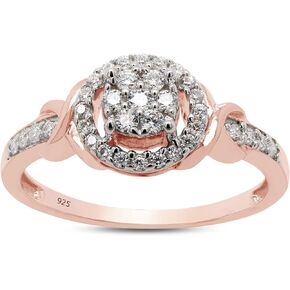 SAVEARTH DIAMONDS 1/4 ct. t.w Round Cut Lab Created Moissanite Diamond Halo Cluster Wedding Engagement Ring For Women In 14K Gold Over Sterling Silver (G-H Color, VVS1 Clarity, 0.25 Cttw)