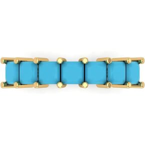 Clara Pucci 2.03 ct Brilliant Princess Cut Simulated Turquoise 14k Yellow Gold Bridal Engagement Wedding Desginer Eternity Band SZ 6.75