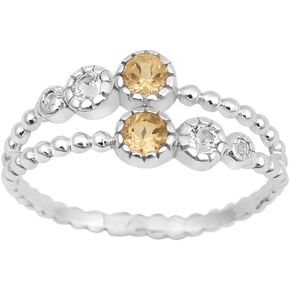 Dual Beaded Band Round 0.20 Ctw Citrine, Garnet, Larimar Multi Choice Gemstone 925 Sterling Silver Women Wedding Ring