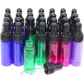 Dropper Sample Bottles For Essential Oils,5ml 35 Pack Multicolored Little Glass Dropper With Pure Dropper Sample Tubes&Black Screw Cap For Travel Perfume Aromatherapy Cosmetic Container