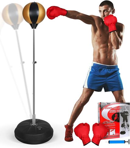 Fitness Reflex Bag, Speed Ball Stand Punching Bag with Gloves, Boxing Bag for Adults and Teens, Great for Gifts MMA Training(Black Gold) in Saudi Arabia